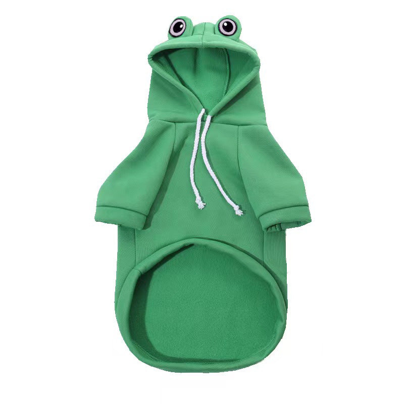 Green frog fleece dog hoodie flat product shot