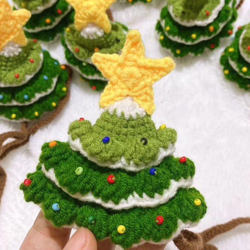 Knitted Christmas tree hat on a pet