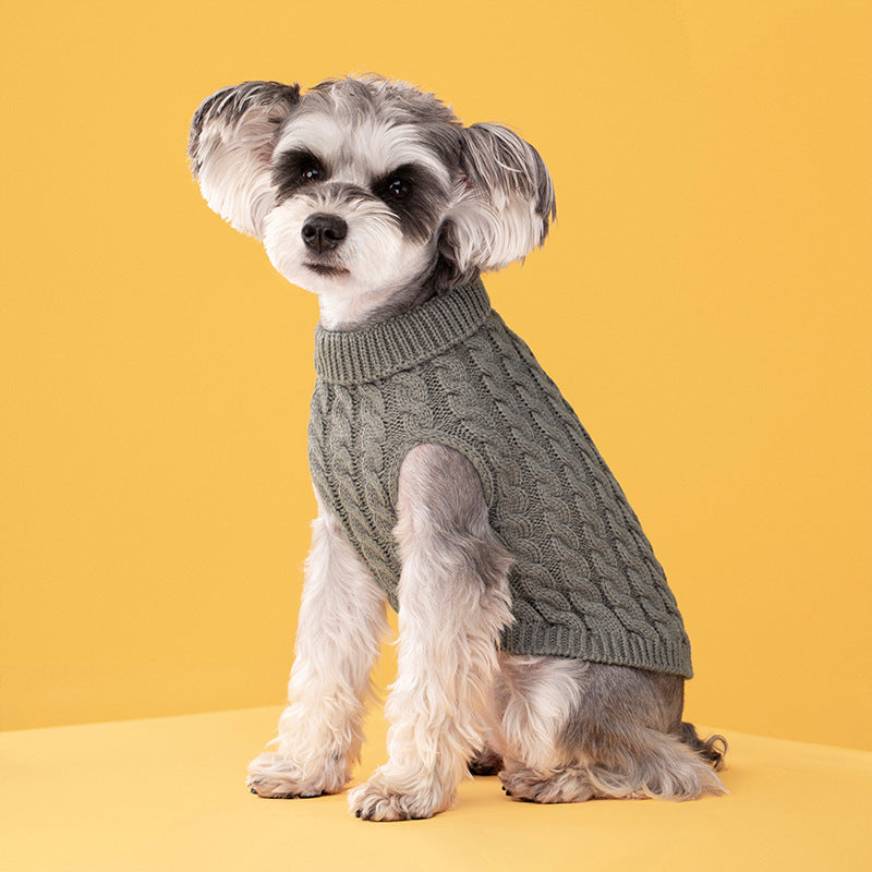 Khaki olive cable-knit pet sweater