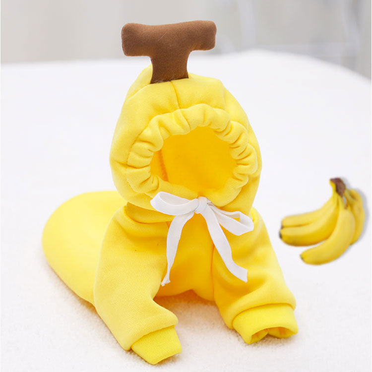 Yellow banana fleece dog hoodie flat product shot