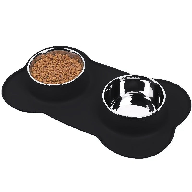 Black stainless double dog bowls