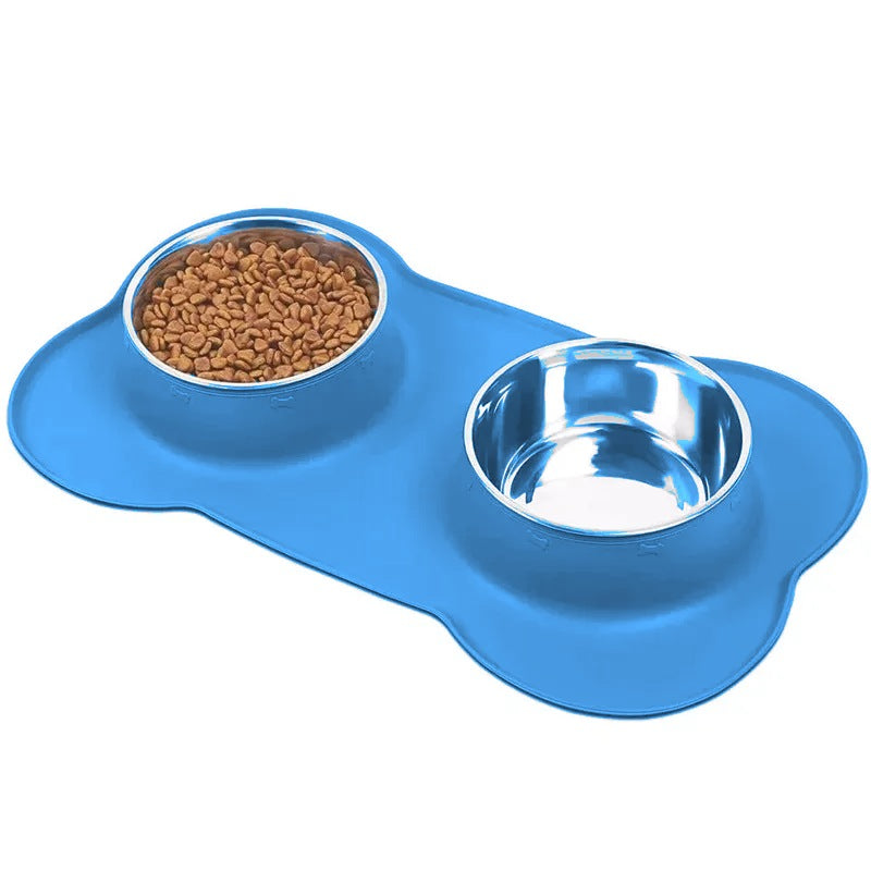 Blue stainless double dog bowls