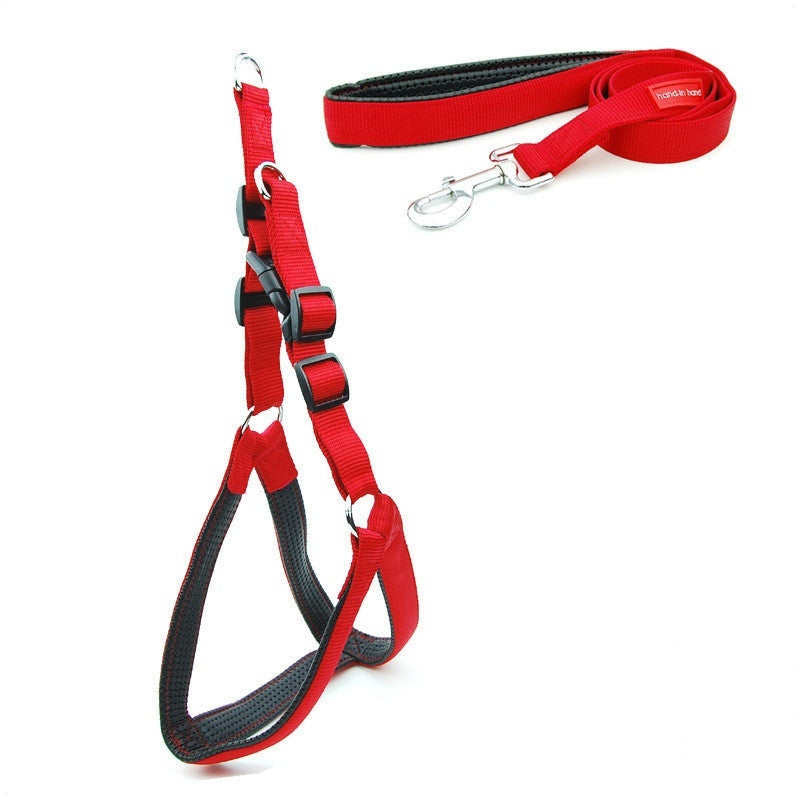 Red padded reflective dog harness and matching leash