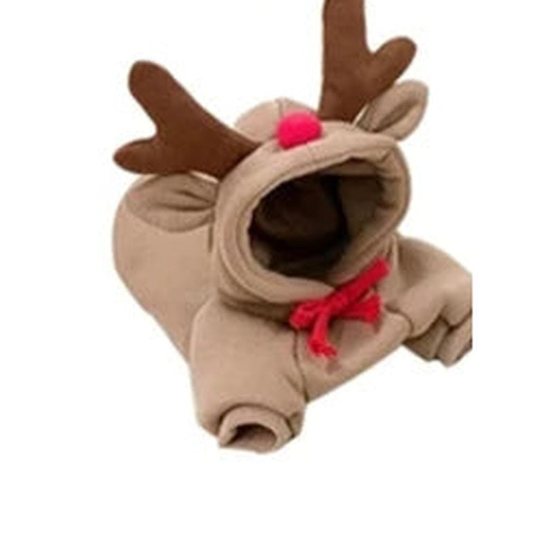 Tan reindeer fleece dog hoodie with antlers flat product shot